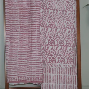 Hand Block Printed White Dress Material (Unstiched) - 101