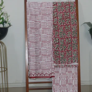 Hand Block Printed White Dress Material (Unstiched) - 102