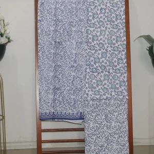 Hand Block Printed White Dress Material (Unstiched) - 103