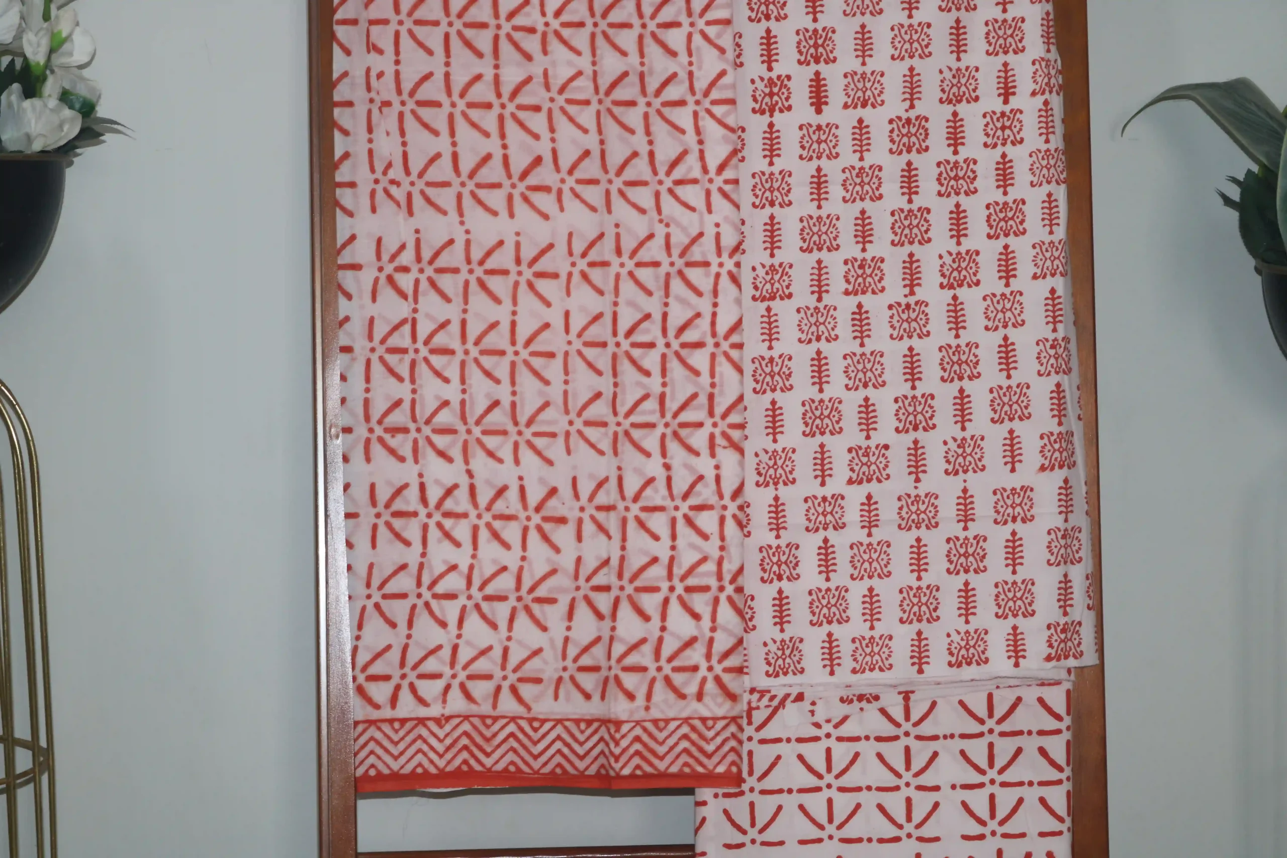 Hand Block Printed White Dress Material (Unstiched) - 104 - Image 2