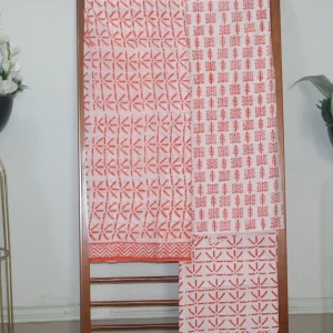 Hand Block Printed White Dress Material (Unstiched) - 104