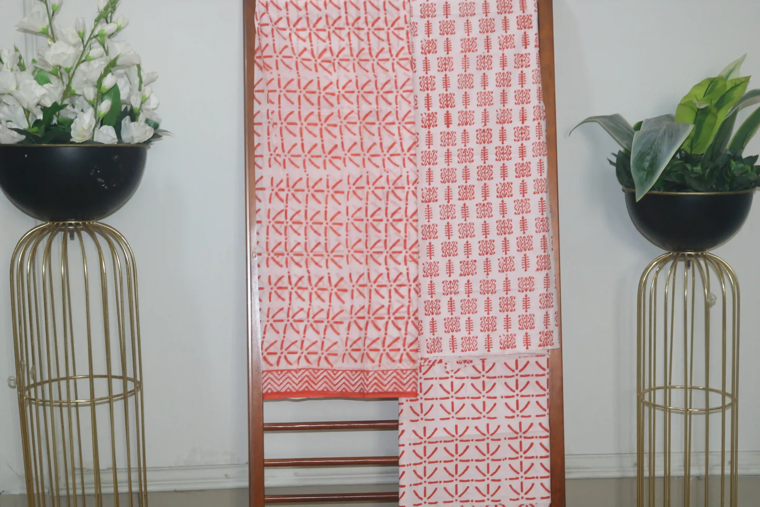 Hand Block Printed White Dress Material (Unstiched) - 105 - Image 3