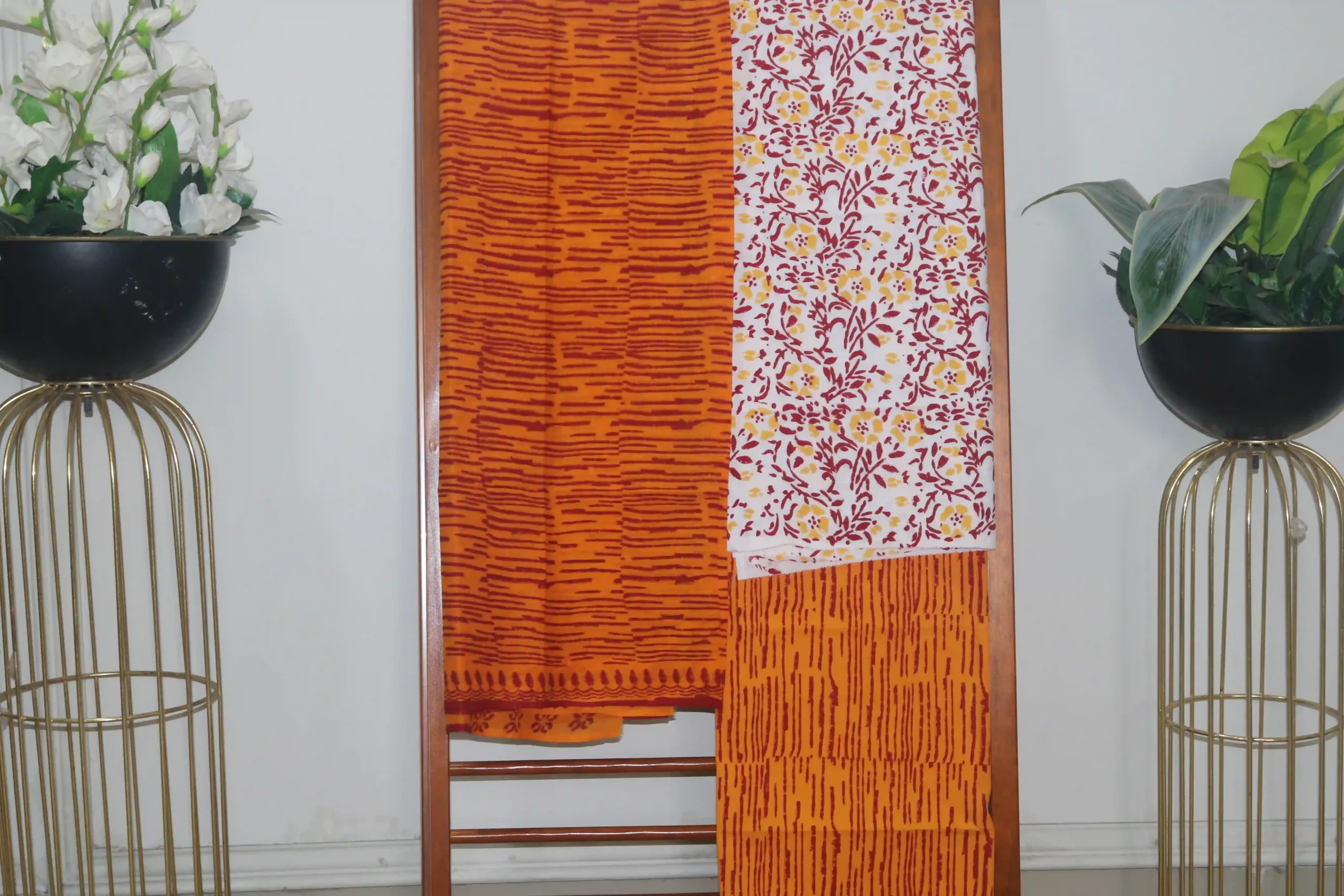 Hand Block Printed Coloured Dress Material (Unstiched) - 106