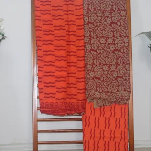 Hand Block Printed Coloured Dress Material (Unstiched) - 107