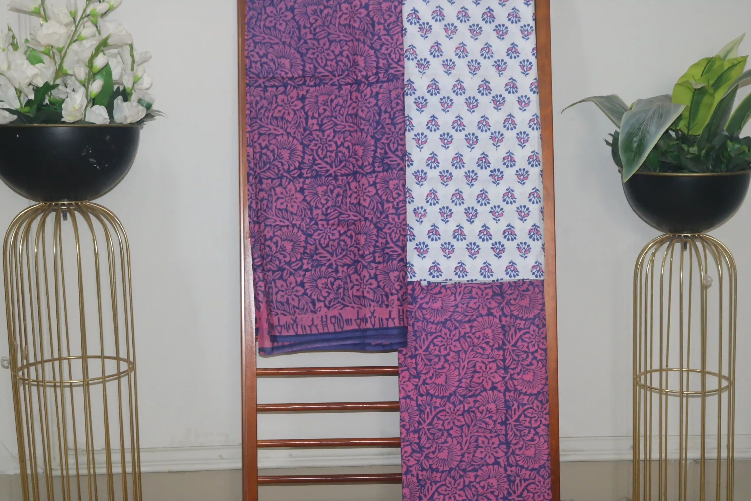 Hand Block Printed Coloured Dress Material (Unstiched) - 110