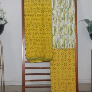 Hand Block Printed Coloured Dress Material (Unstiched) - 113