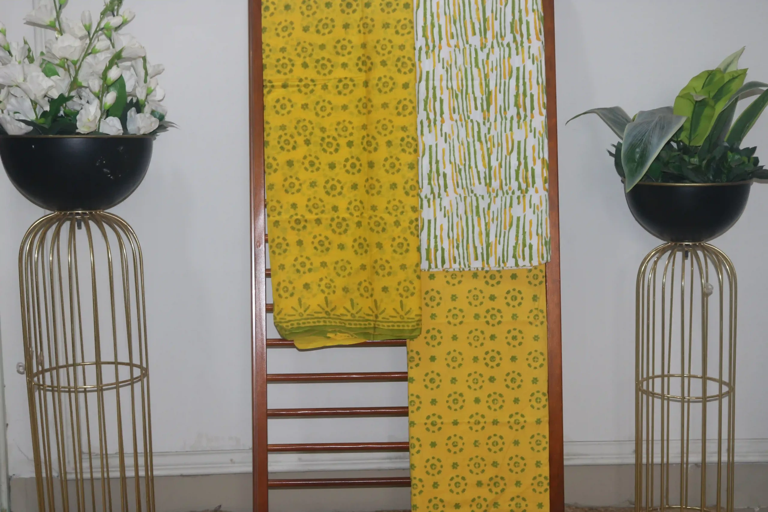 Hand Block Printed Coloured Dress Material (Unstiched) - 113