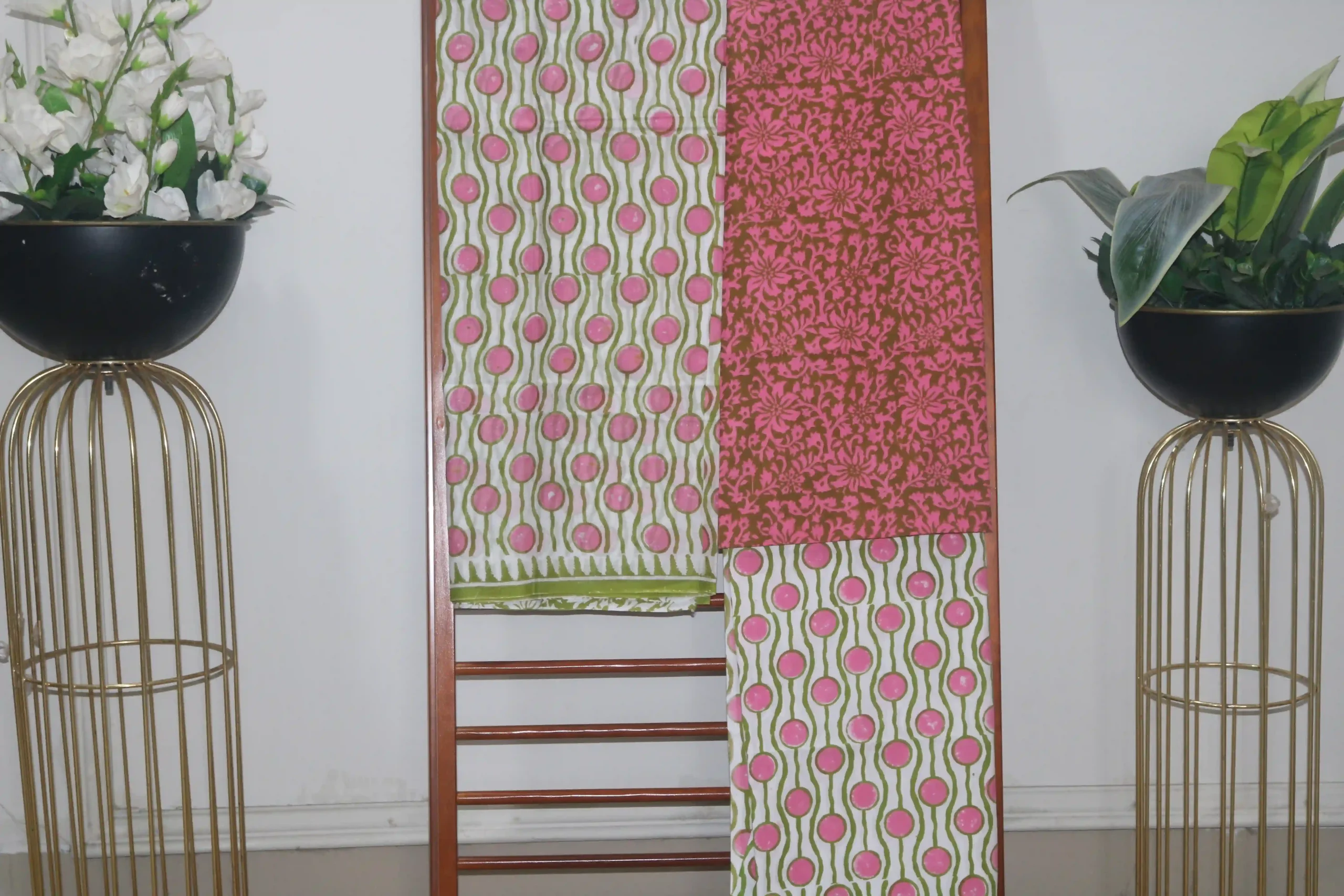 Hand Block Printed Coloured Dress Material (Unstiched) - 114