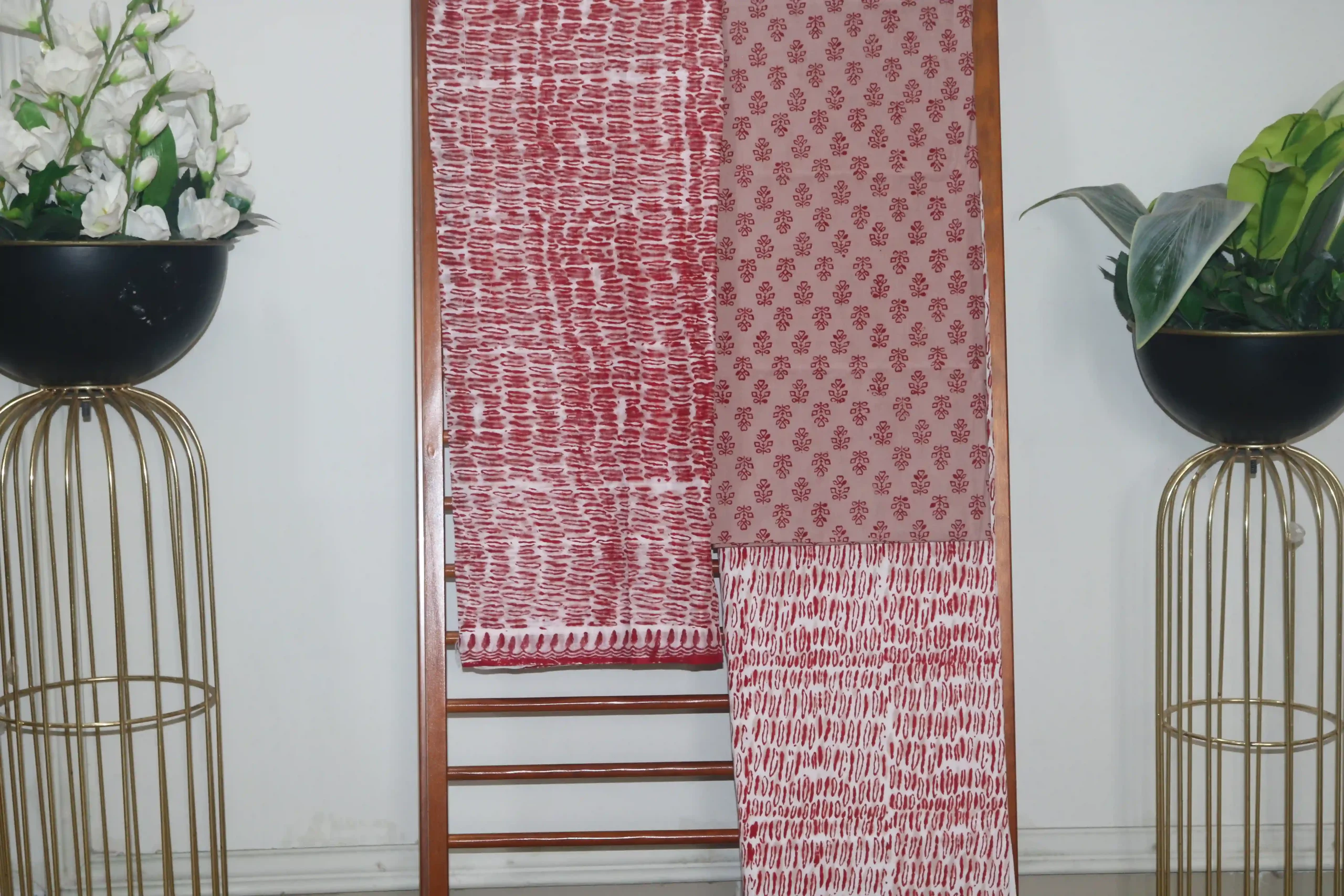 Hand Block Printed Coloured Dress Material (Unstiched) - 115