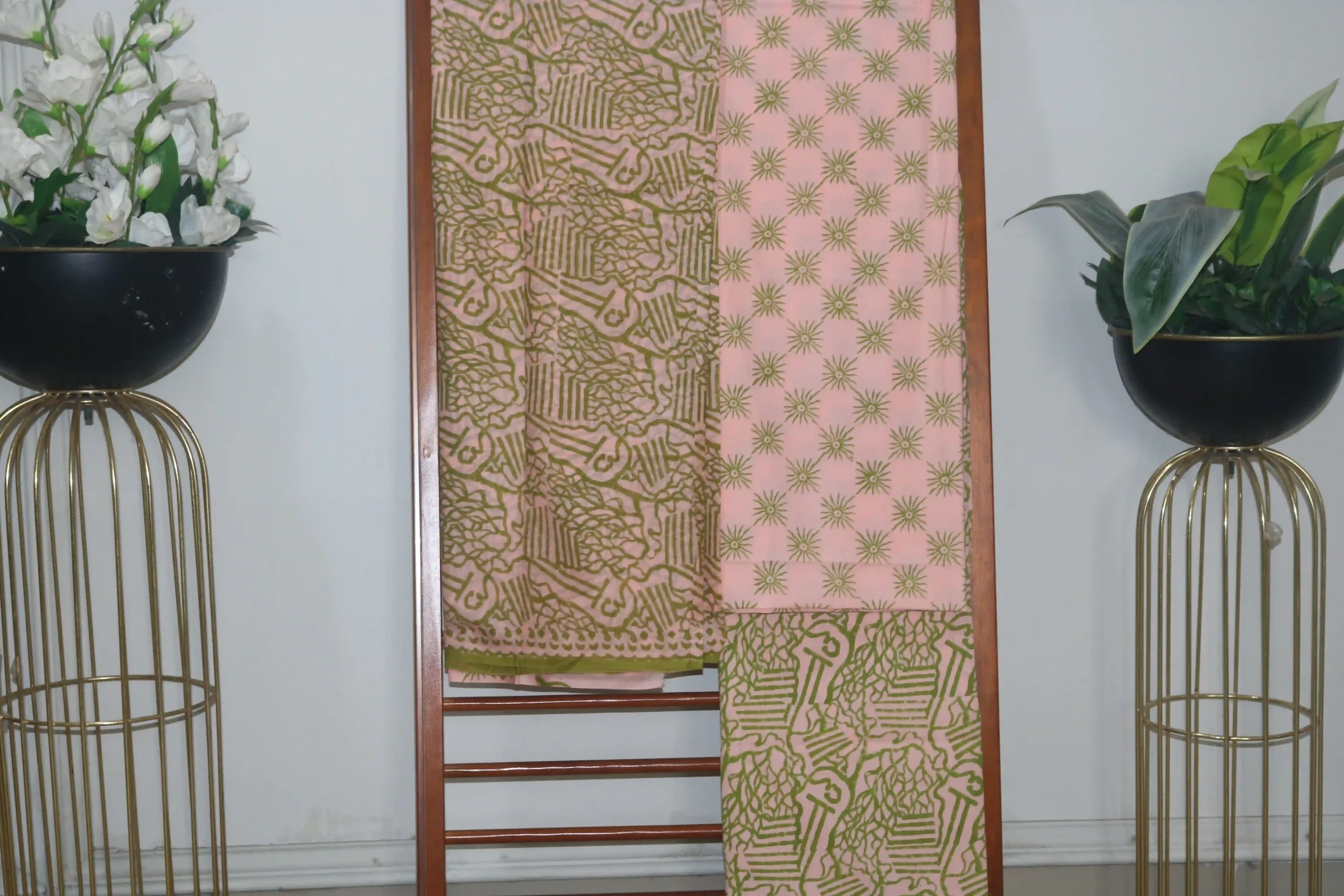 Hand Block Printed Coloured Dress Material (Unstiched) - 116