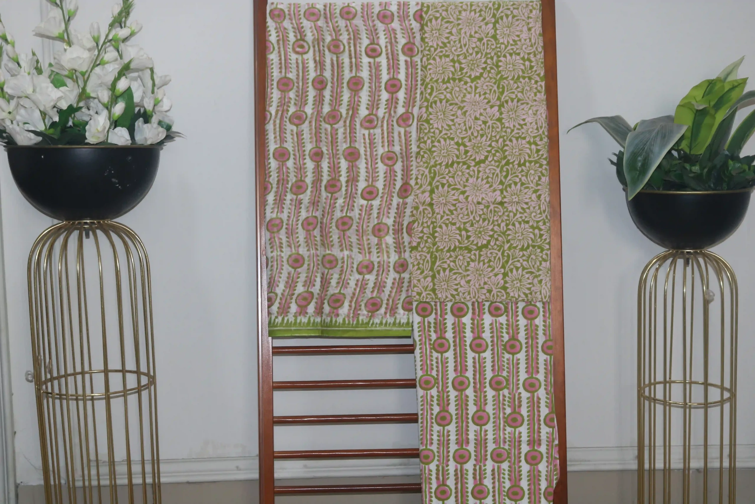 Hand Block Printed Coloured Dress Material (Unstiched) - 117