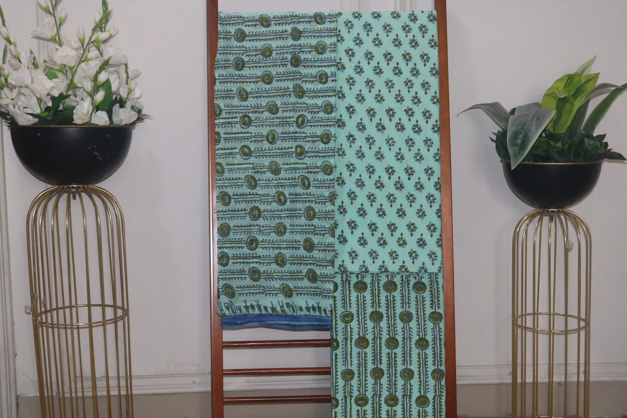 Hand Block Printed Coloured Dress Material (Unstiched) - 118