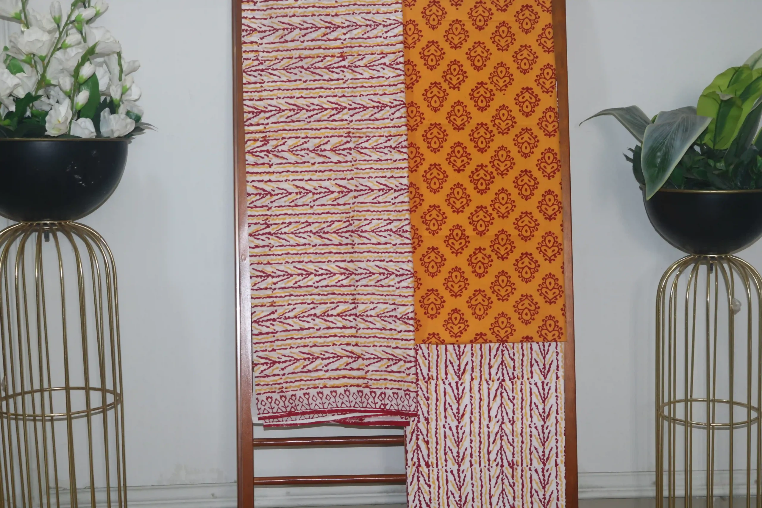 Hand Block Printed Coloured Dress Material (Unstiched) - 119
