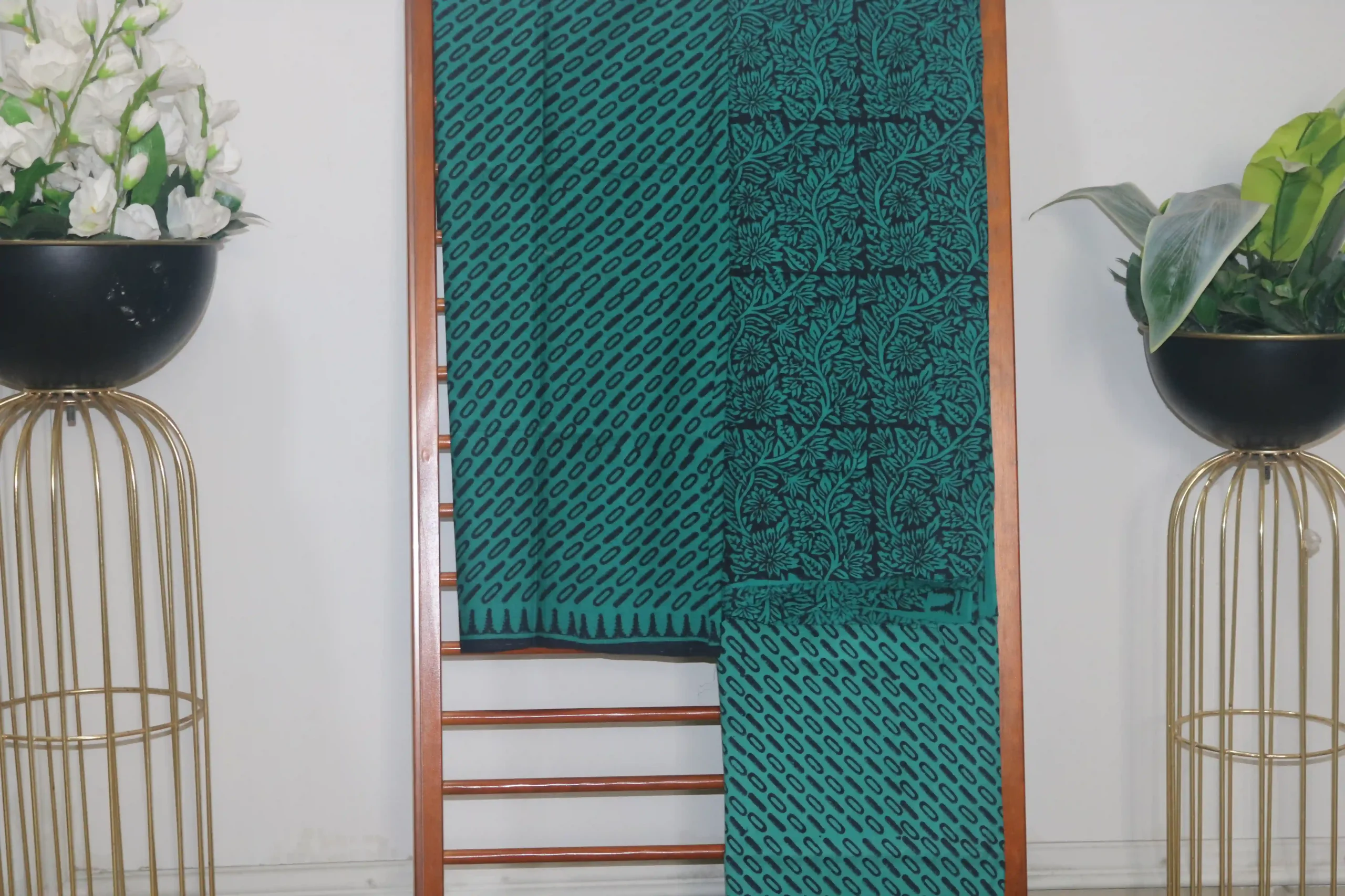 Hand Block Printed Coloured Dress Material (Unstiched) - 120