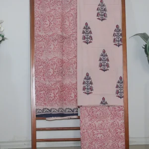 Hand Block Printed Coloured Dress Material (Unstiched) - 122