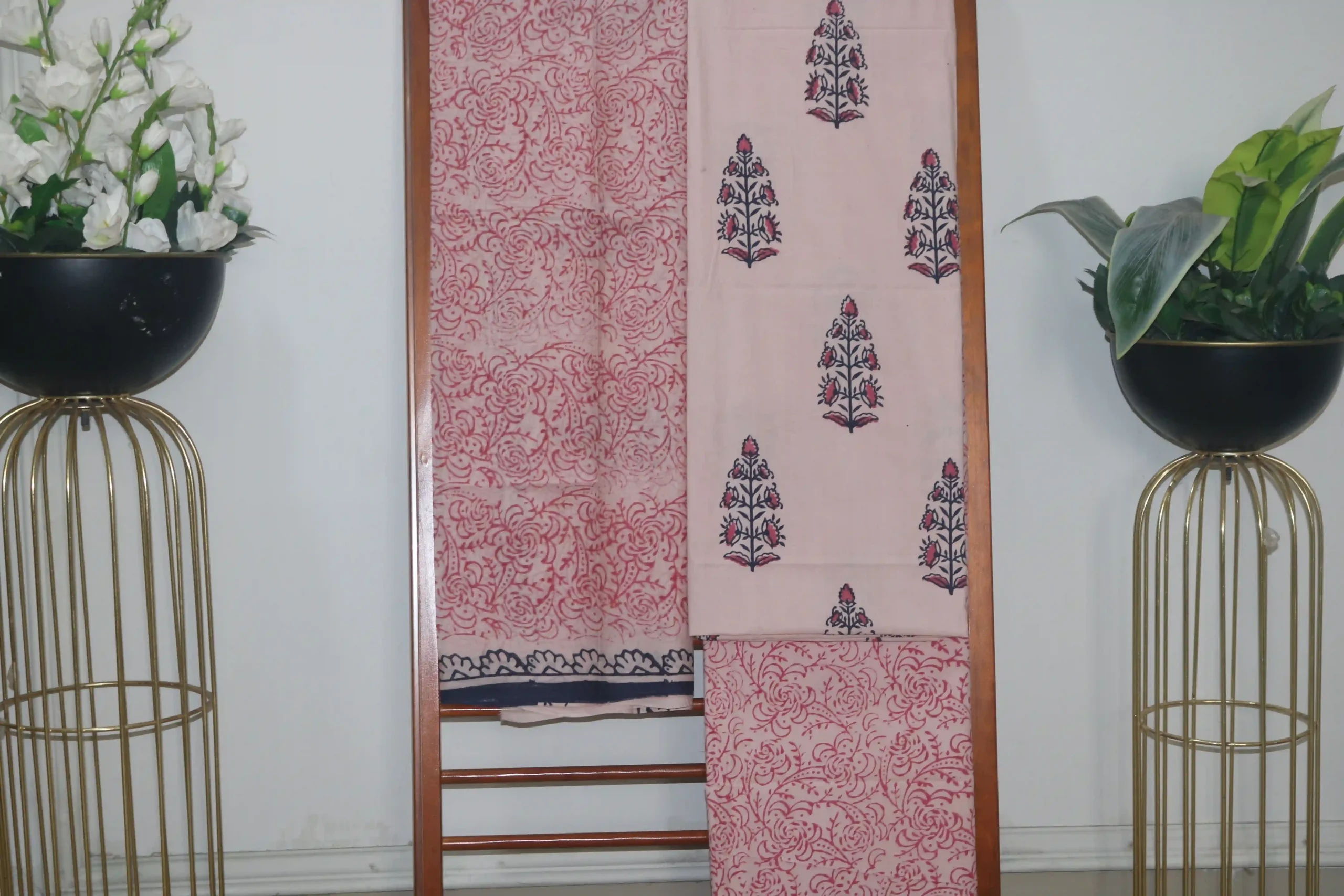 Hand Block Printed Coloured Dress Material (Unstiched) - 122