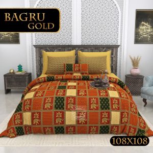 Bagru Gold Collection King Size Cotton Print Bedsheet - MP 18