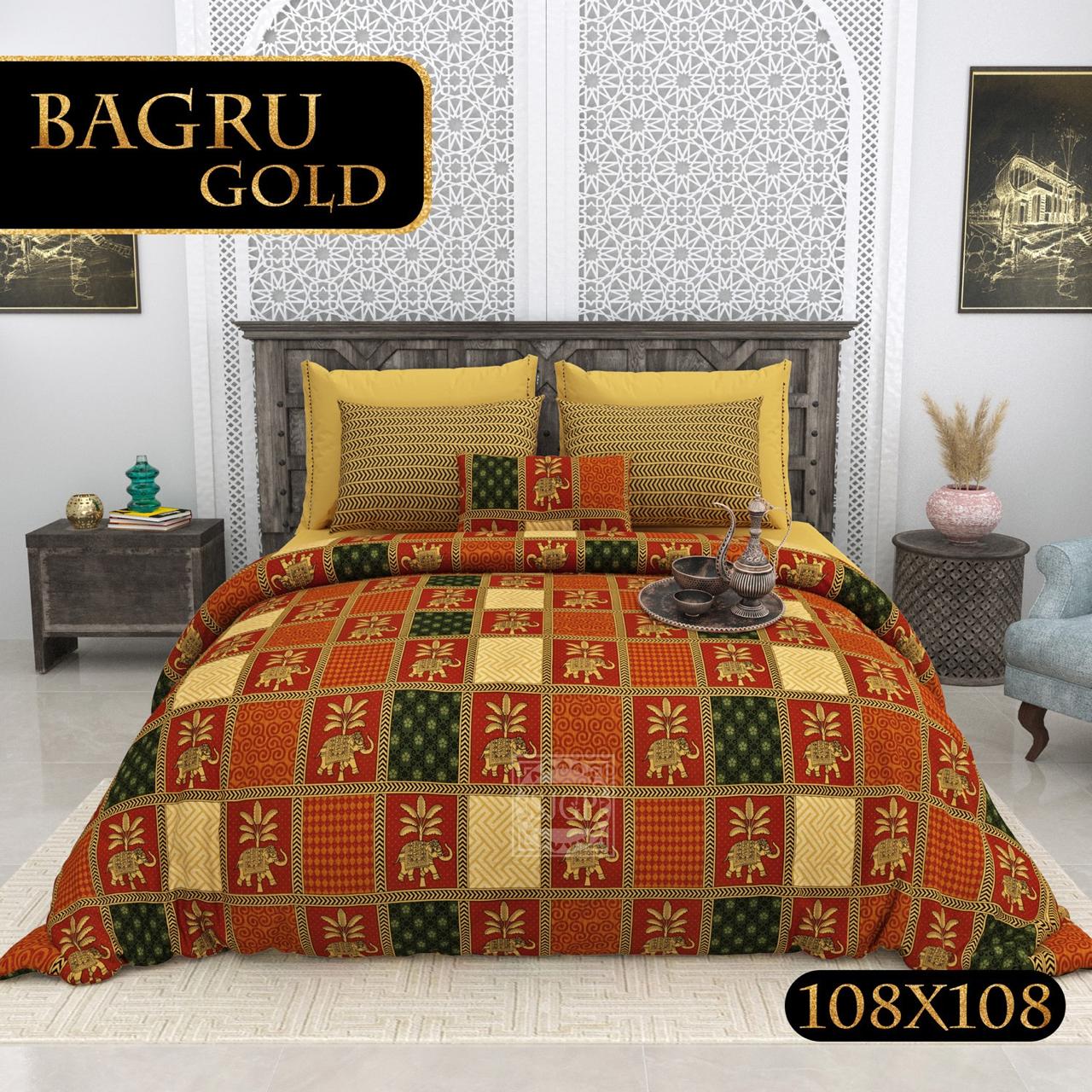 Bagru Gold Collection King Size Cotton Print Bedsheet - MP 18