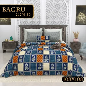 Bagru Gold Collection King Size Cotton Print Bedsheet - MP 19