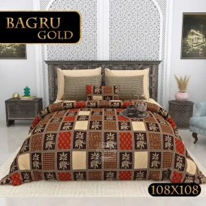 Bagru Gold Collection King Size Cotton Print Bedsheet - MP 20