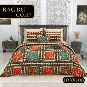 Bagru Gold Collection King Size Cotton Print Bedsheet - MP 23