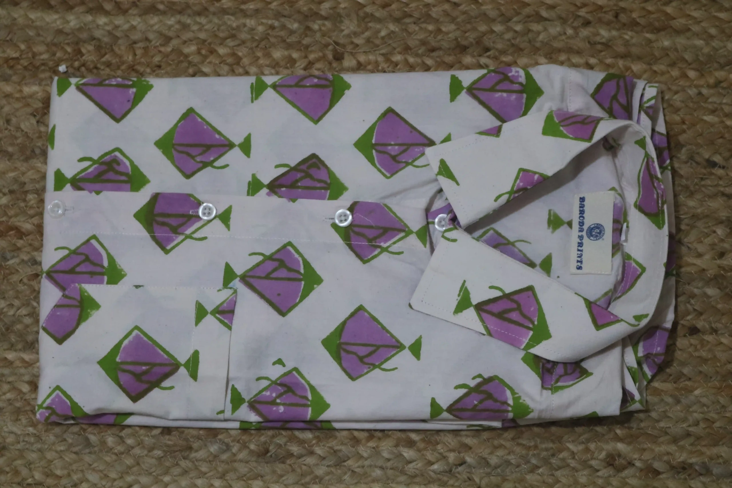 Hand Block Printed Men Shirt - 08 - Image 2