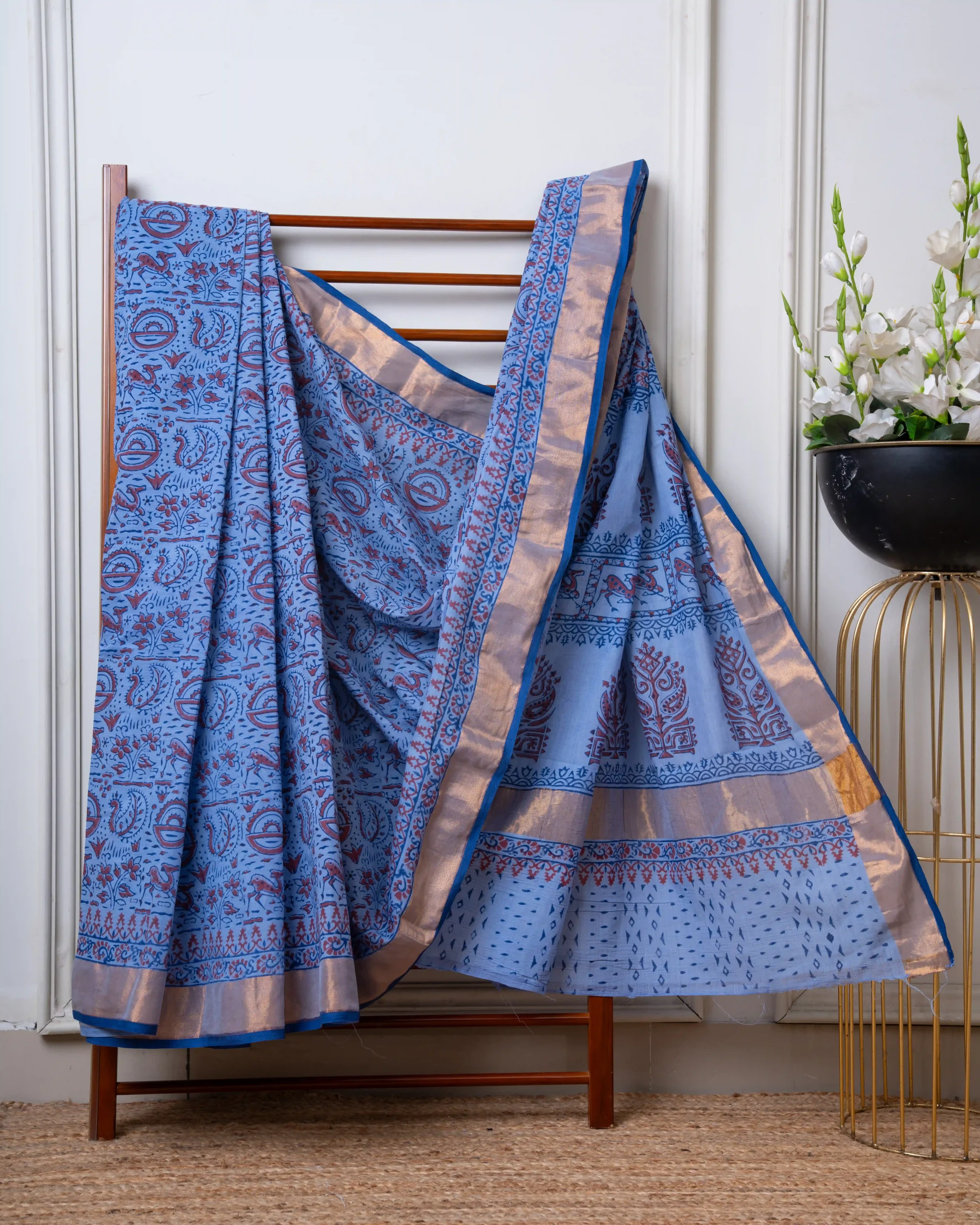 Baroda Prints Colored Hand Block Printed Sarees - 124 - Image 2