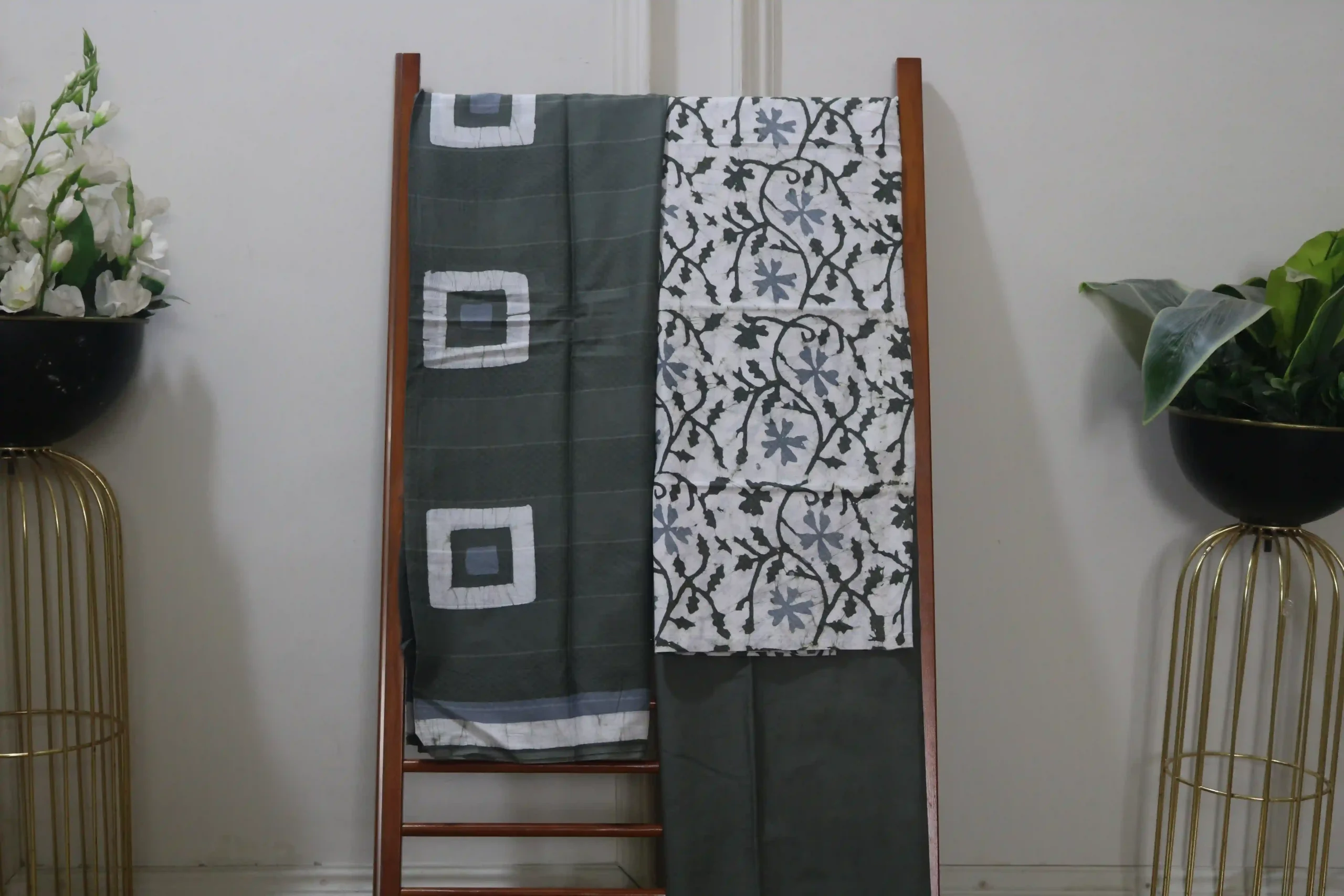 Cotton Hand Blocked Wax Batik Dress Material (Unstitched) - ST100