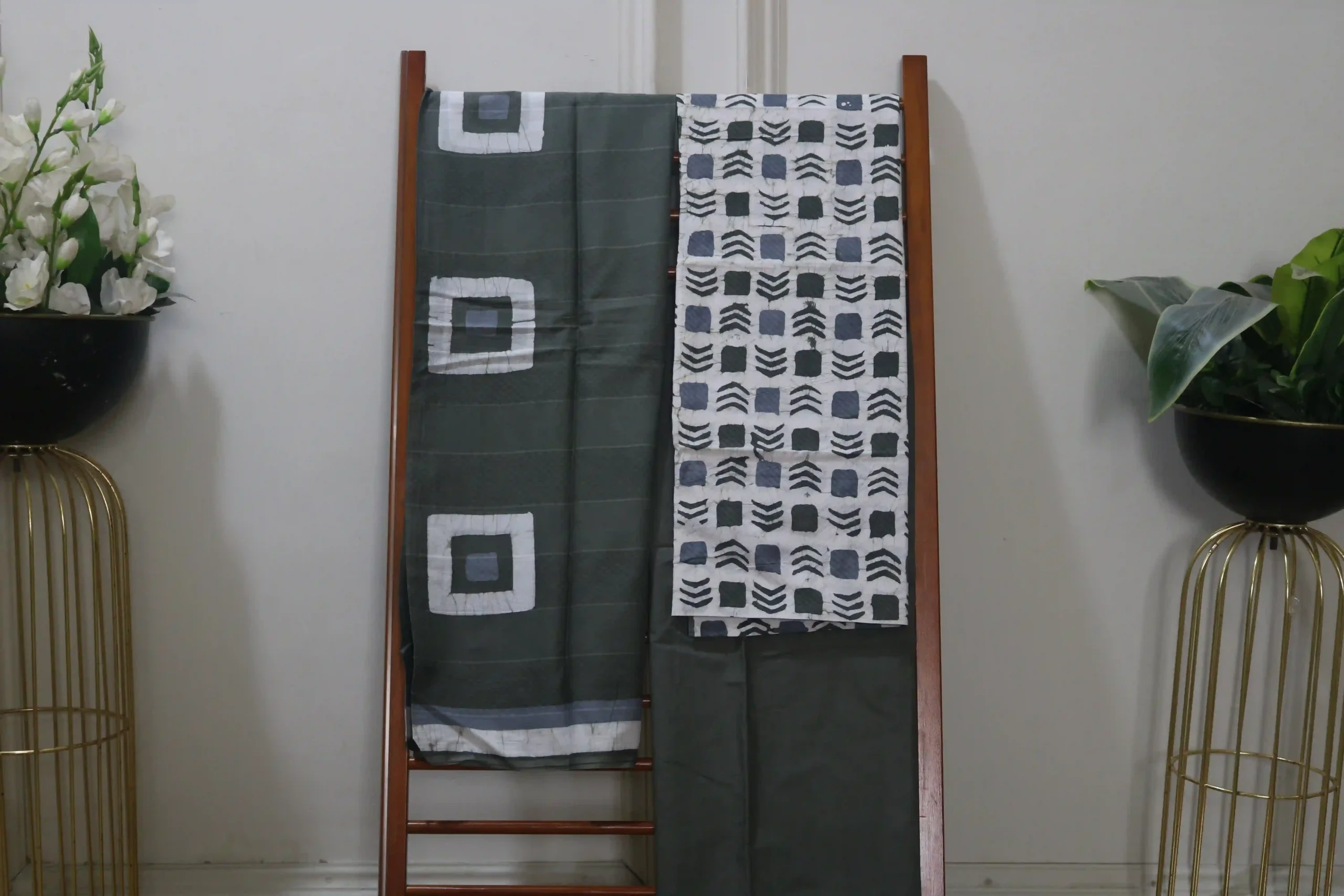 Cotton Hand Blocked Wax Batik Dress Material (Unstitched) - ST102