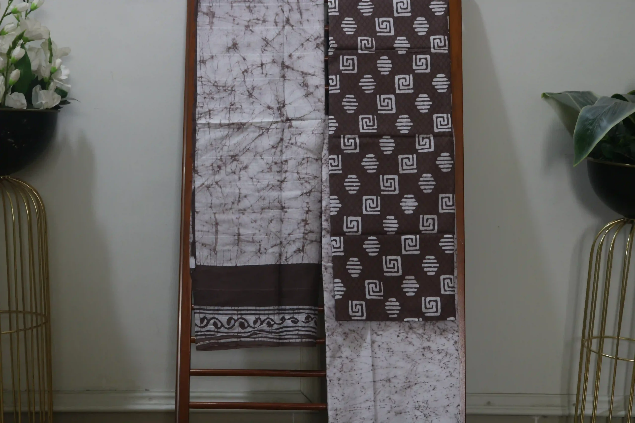 Cotton Hand Blocked Wax Batik Dress Material (Unstitched) - ST103