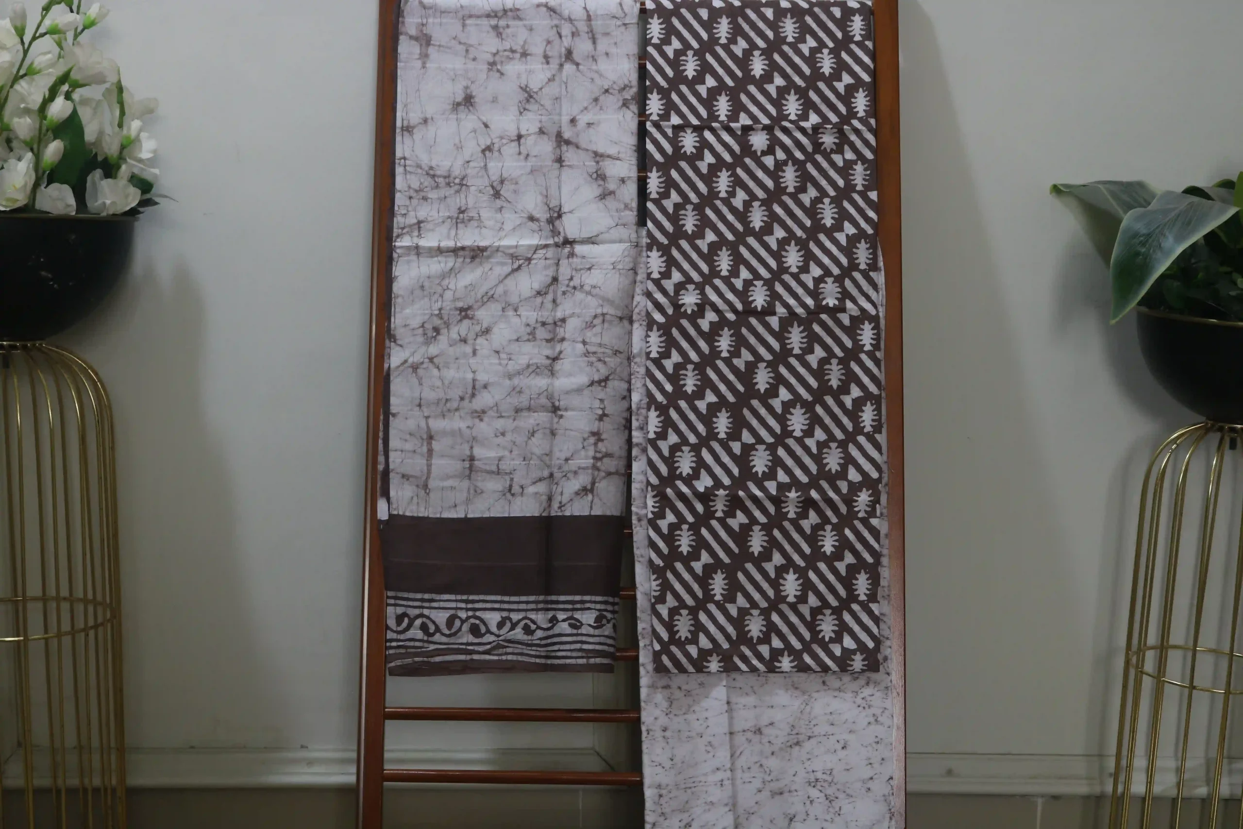 Cotton Hand Blocked Wax Batik Dress Material (Unstitched) - ST106