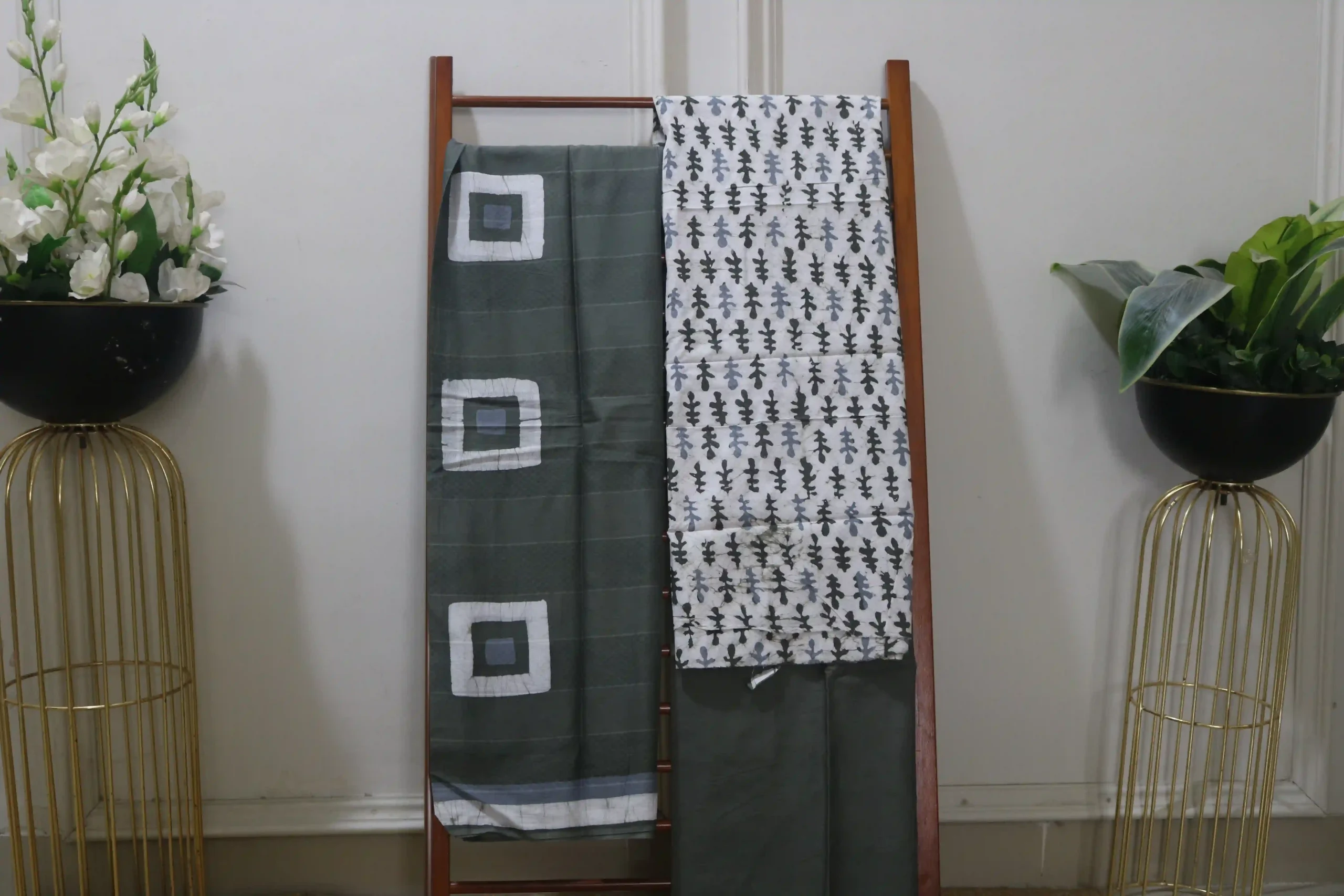 Cotton Hand Blocked Wax Batik Dress Material (Unstitched) - ST107