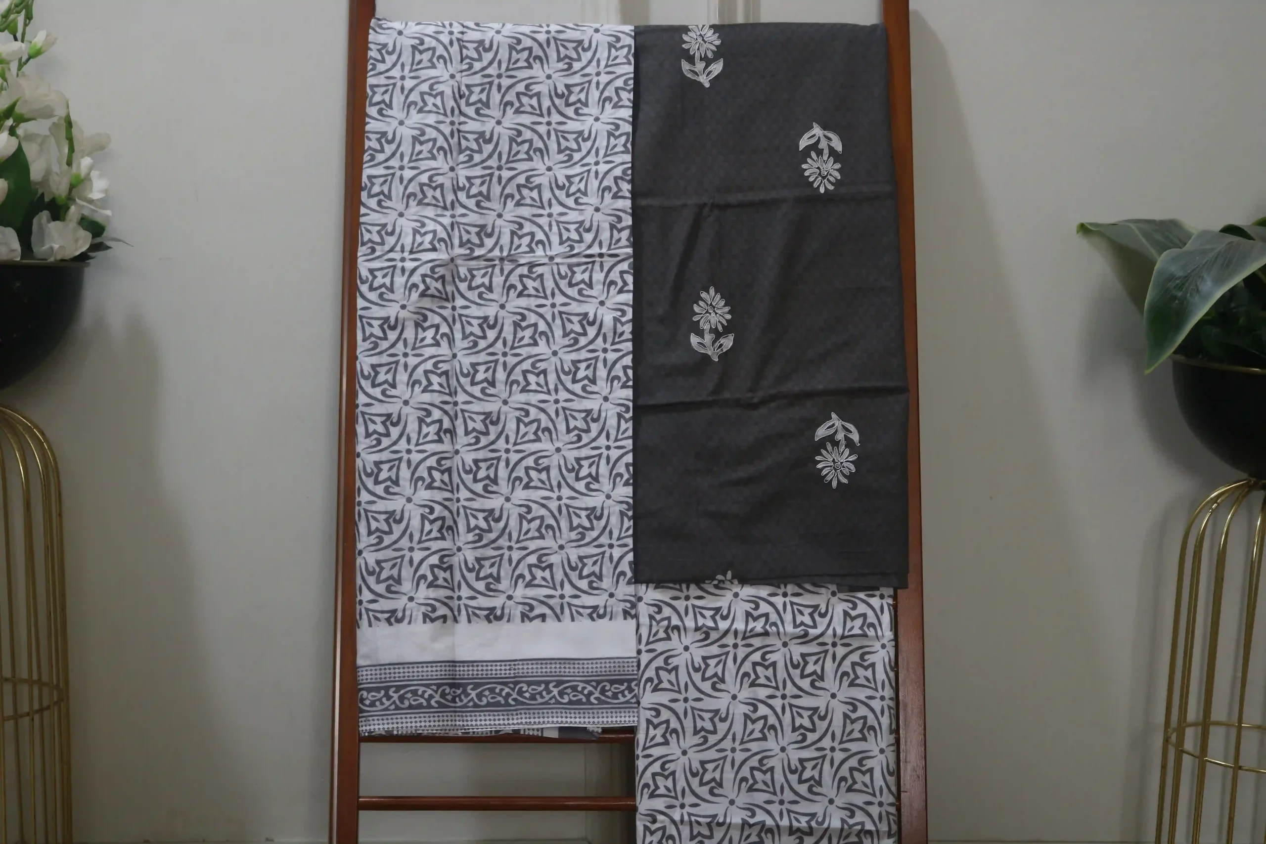 Cotton Hand Blocked Wax Batik Dress Material (Unstitched) - ST109