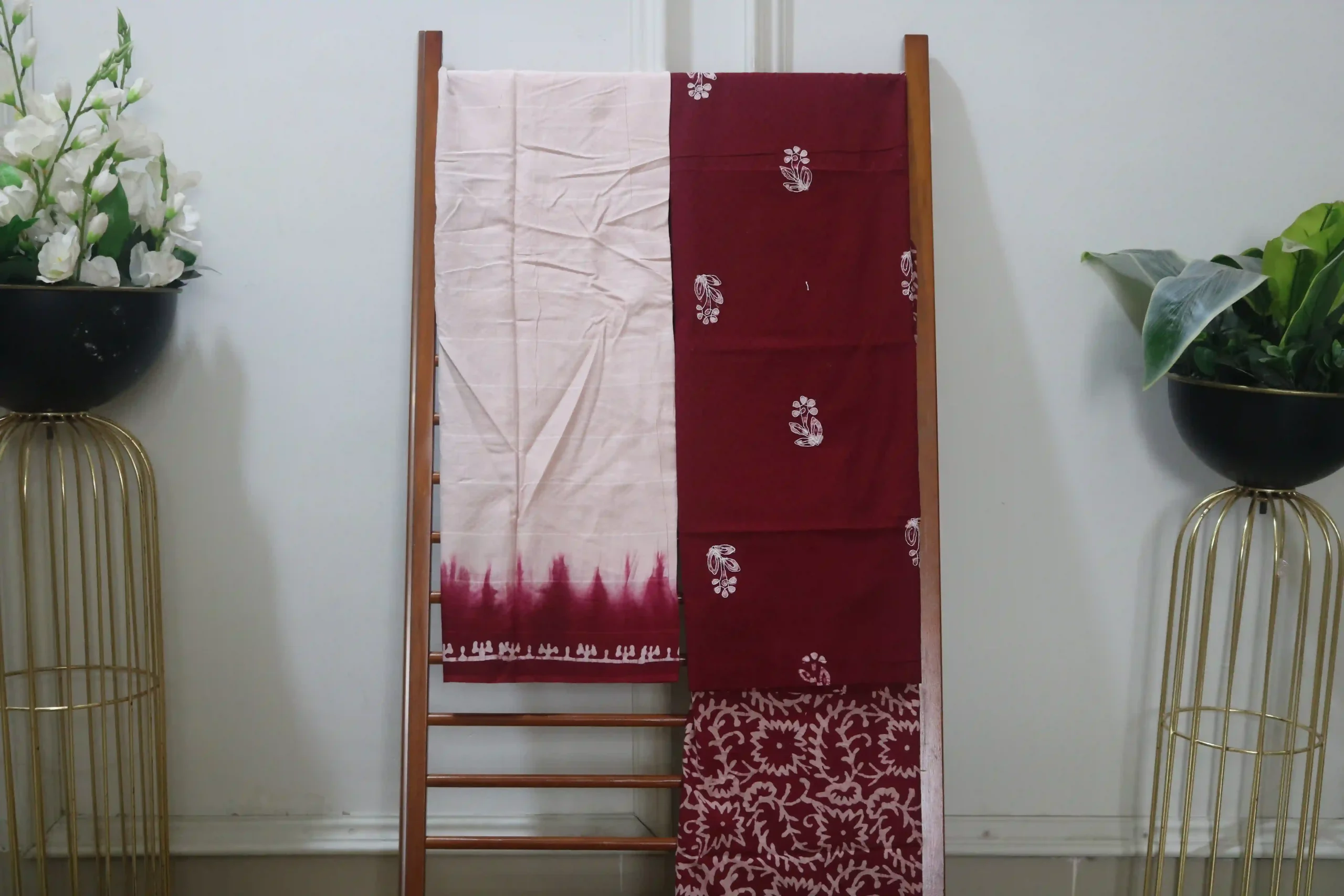 Cotton Hand Blocked Wax Batik Dress Material (Unstitched) - ST110