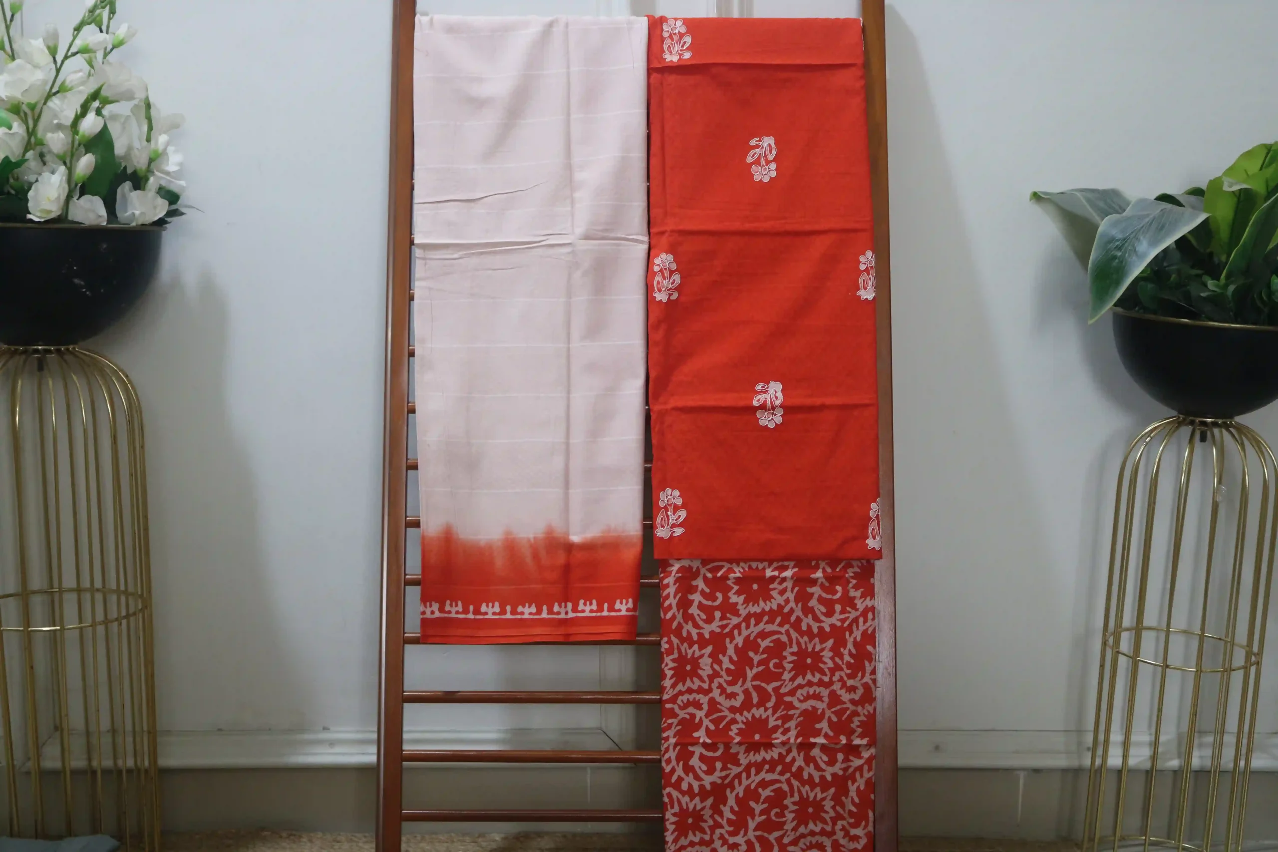 Cotton Hand Blocked Wax Batik Dress Material (Unstitched) - ST111