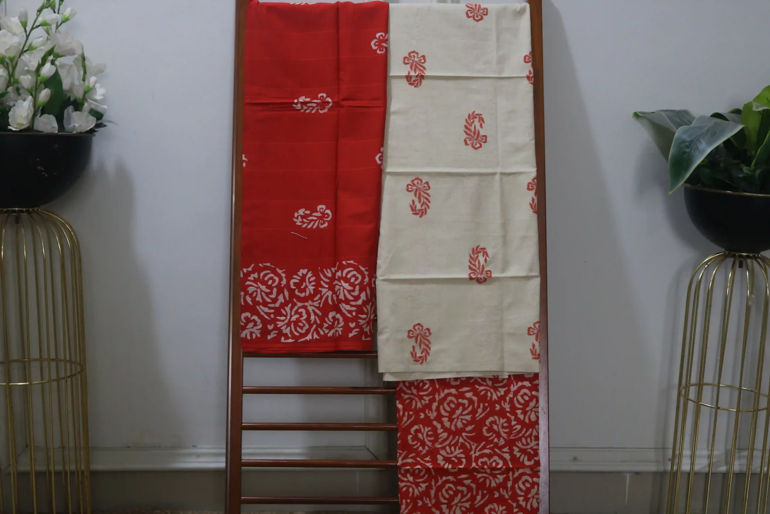 Cotton Hand Blocked Wax Batik Dress Material (Unstitched) - ST114