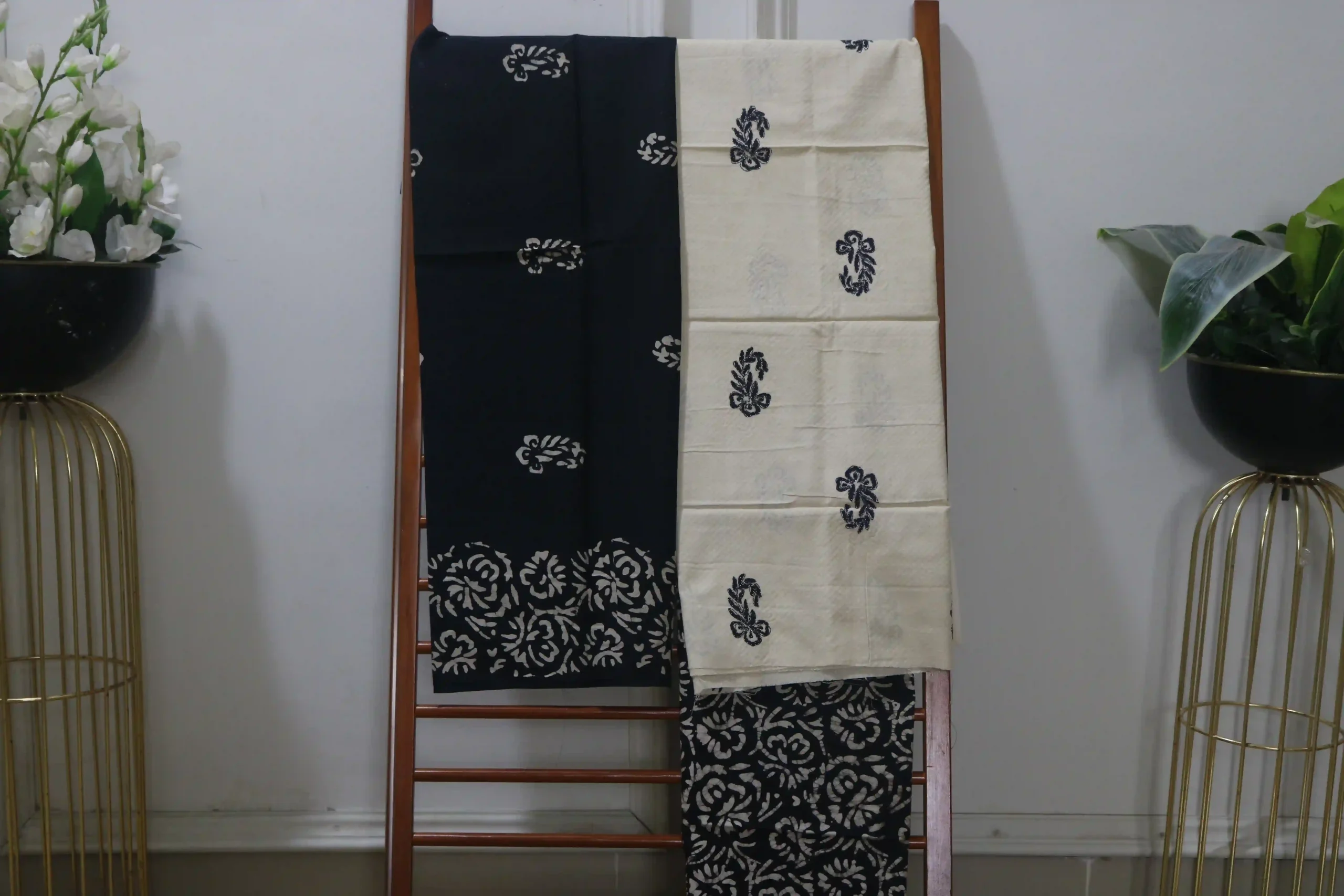 Cotton Hand Blocked Wax Batik Dress Material (Unstitched) - ST115