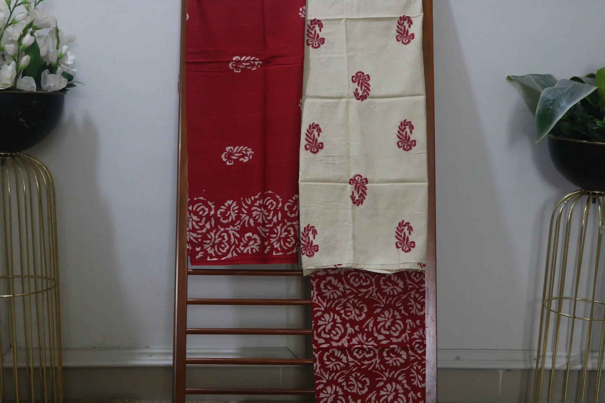 Cotton Hand Blocked Wax Batik Dress Material (Unstitched) - ST116