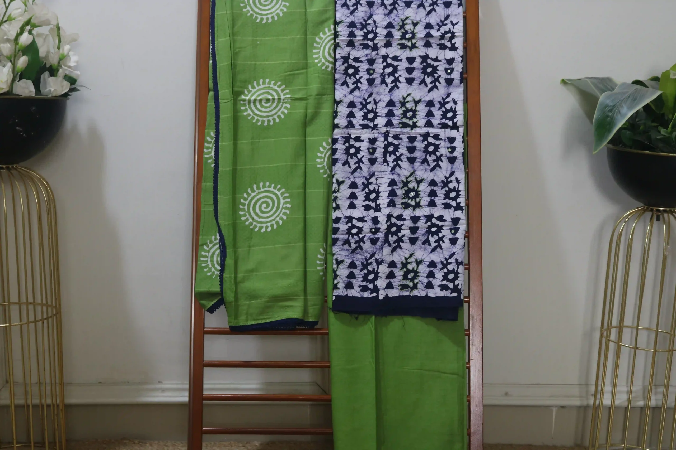 Cotton Hand Blocked Wax Batik Dress Material (Unstitched) - ST117