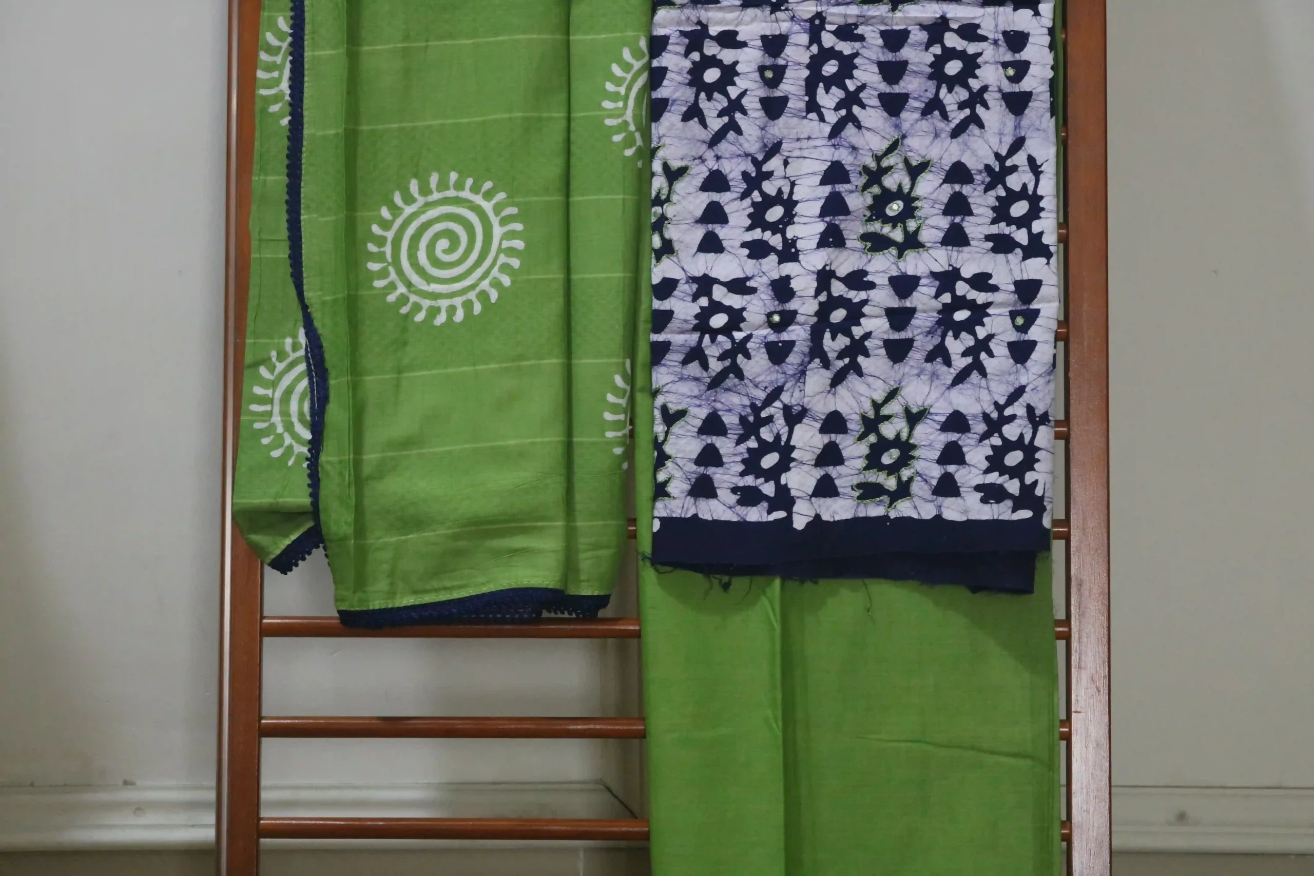 Cotton Hand Blocked Wax Batik Dress Material (Unstitched) - ST117 - Image 3