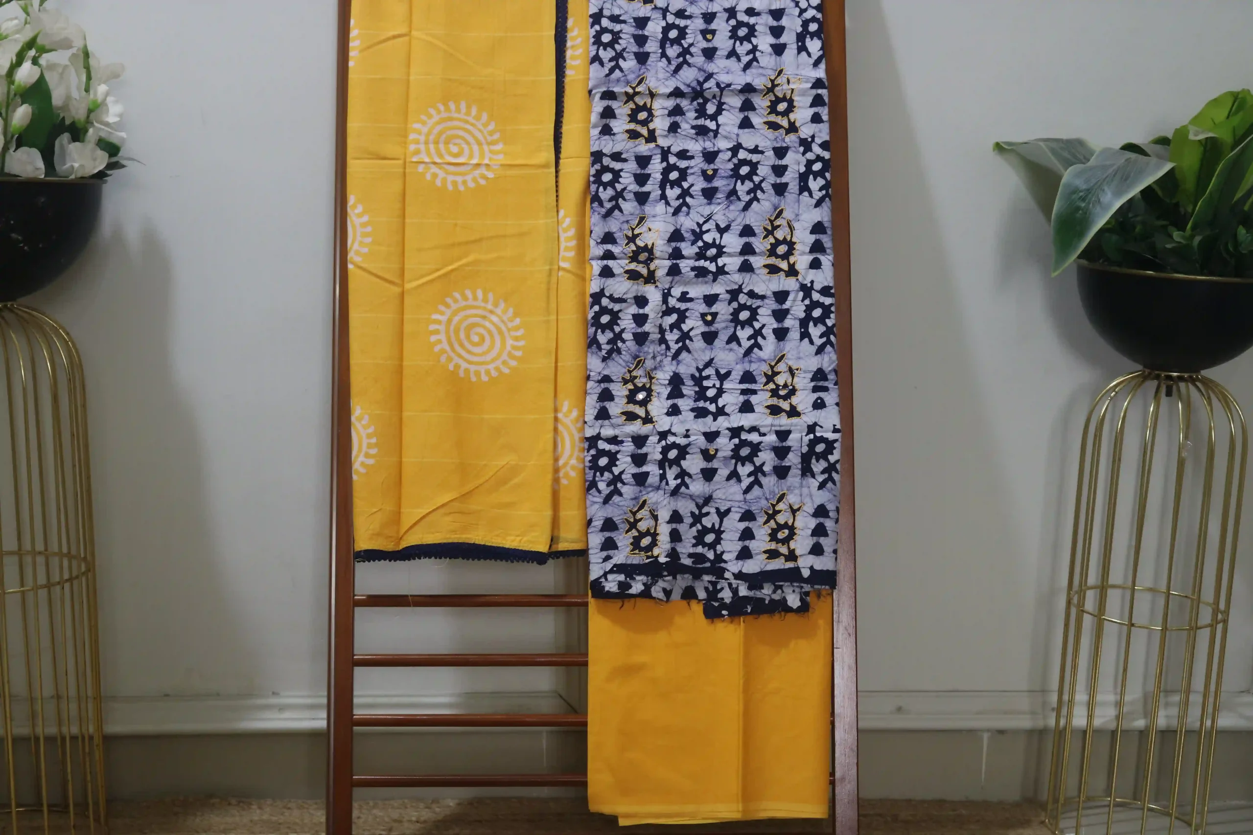 Cotton Hand Blocked Wax Batik Dress Material (Unstitched) - ST118