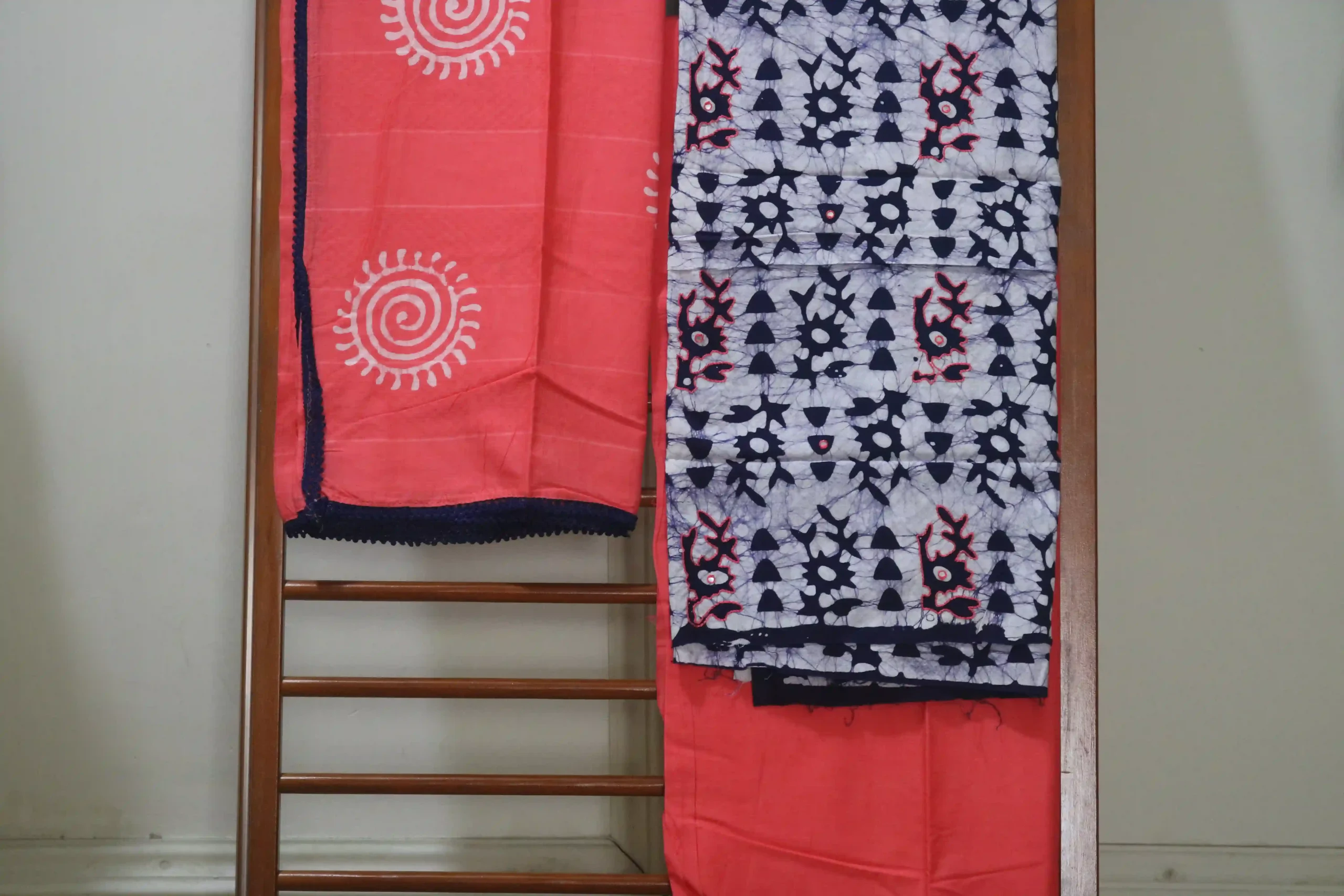 Cotton Hand Blocked Wax Batik Dress Material (Unstitched) - ST119 - Image 3