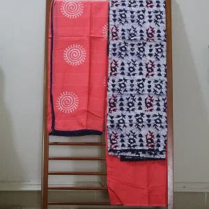 Cotton Hand Blocked Wax Batik Dress Material (Unstitched) - ST119