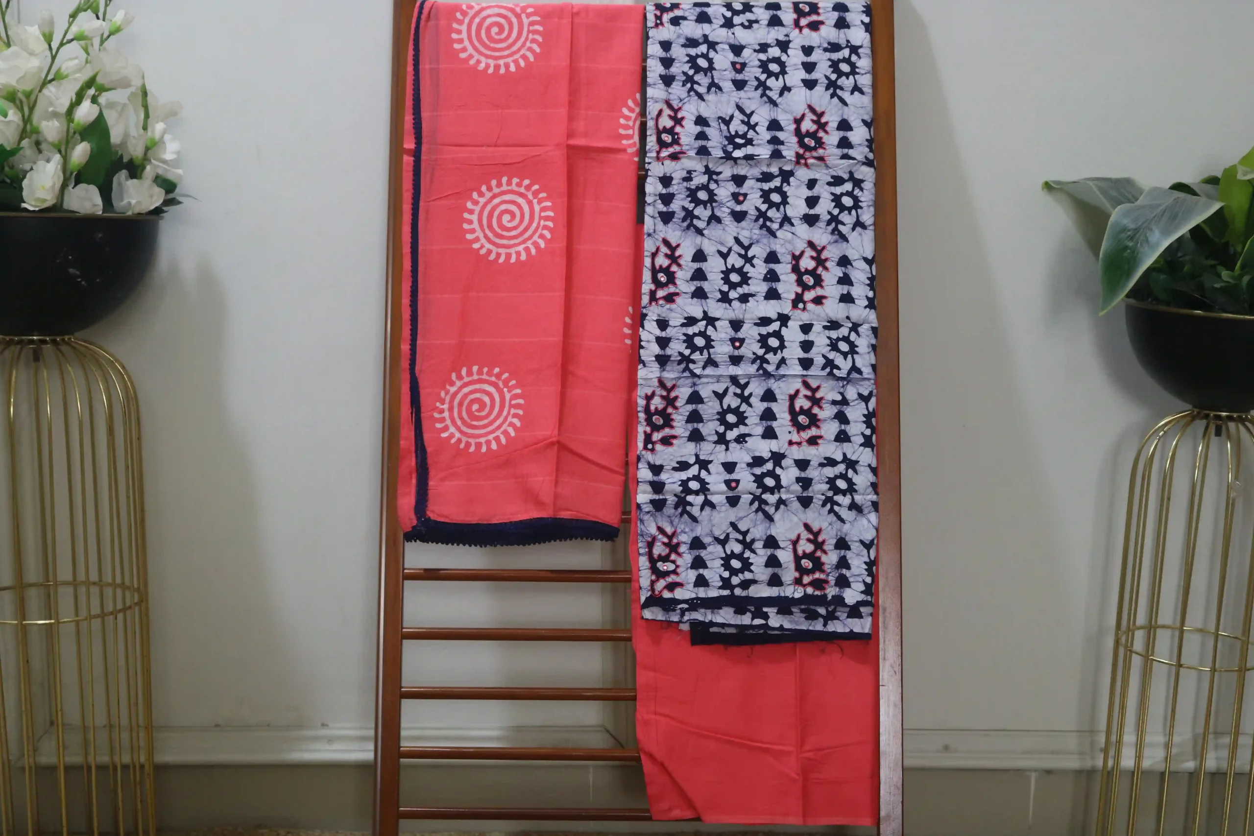 Cotton Hand Blocked Wax Batik Dress Material (Unstitched) - ST119