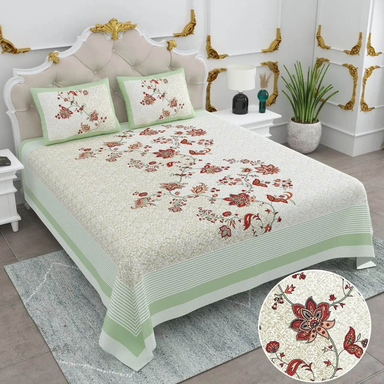 Basil Collection King Size Cotton Screen Print Bedsheet - MP 10
