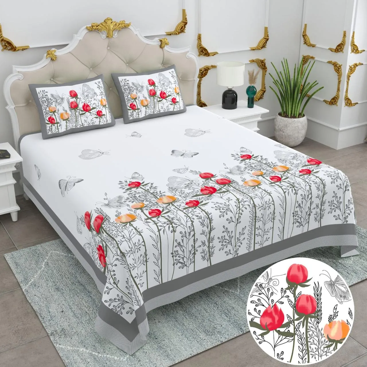 Basil Collection King Size Cotton Screen Print Bedsheet - MP 12