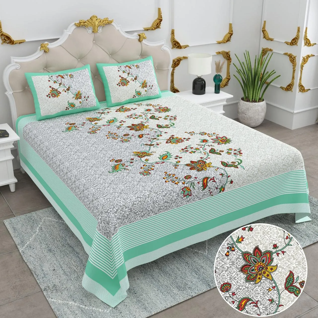 Basil Collection King Size Cotton Screen Print Bedsheet - MP 16