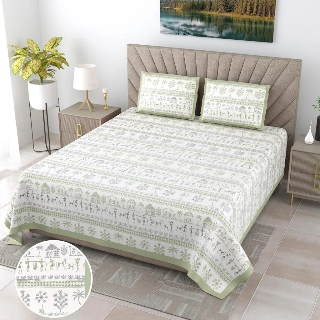 Basil Collection King Size Cotton Screen Print Bedsheet - MP 18
