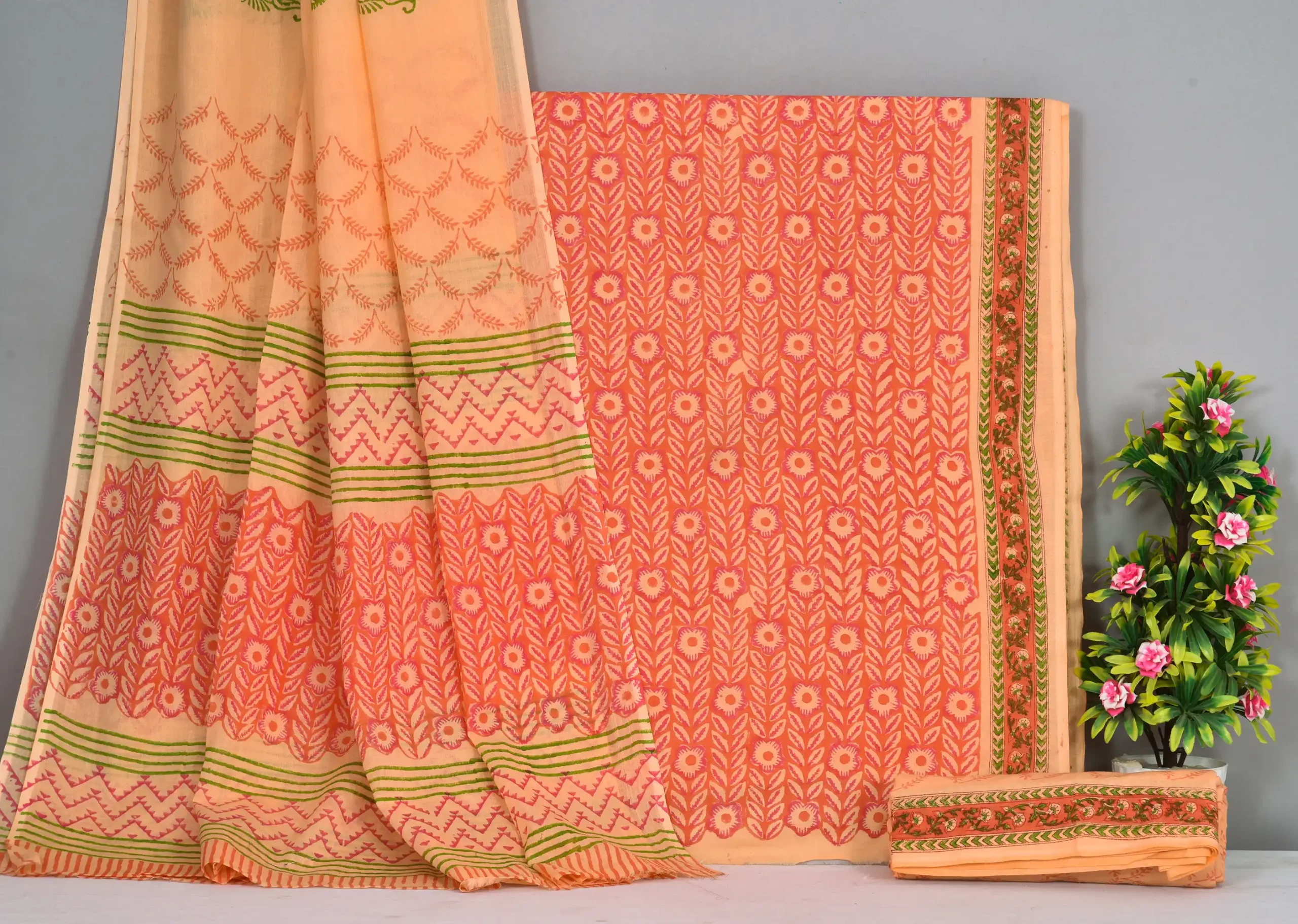 Cotton Hand Block Printed Dress Material (Unstitched) - MP011
