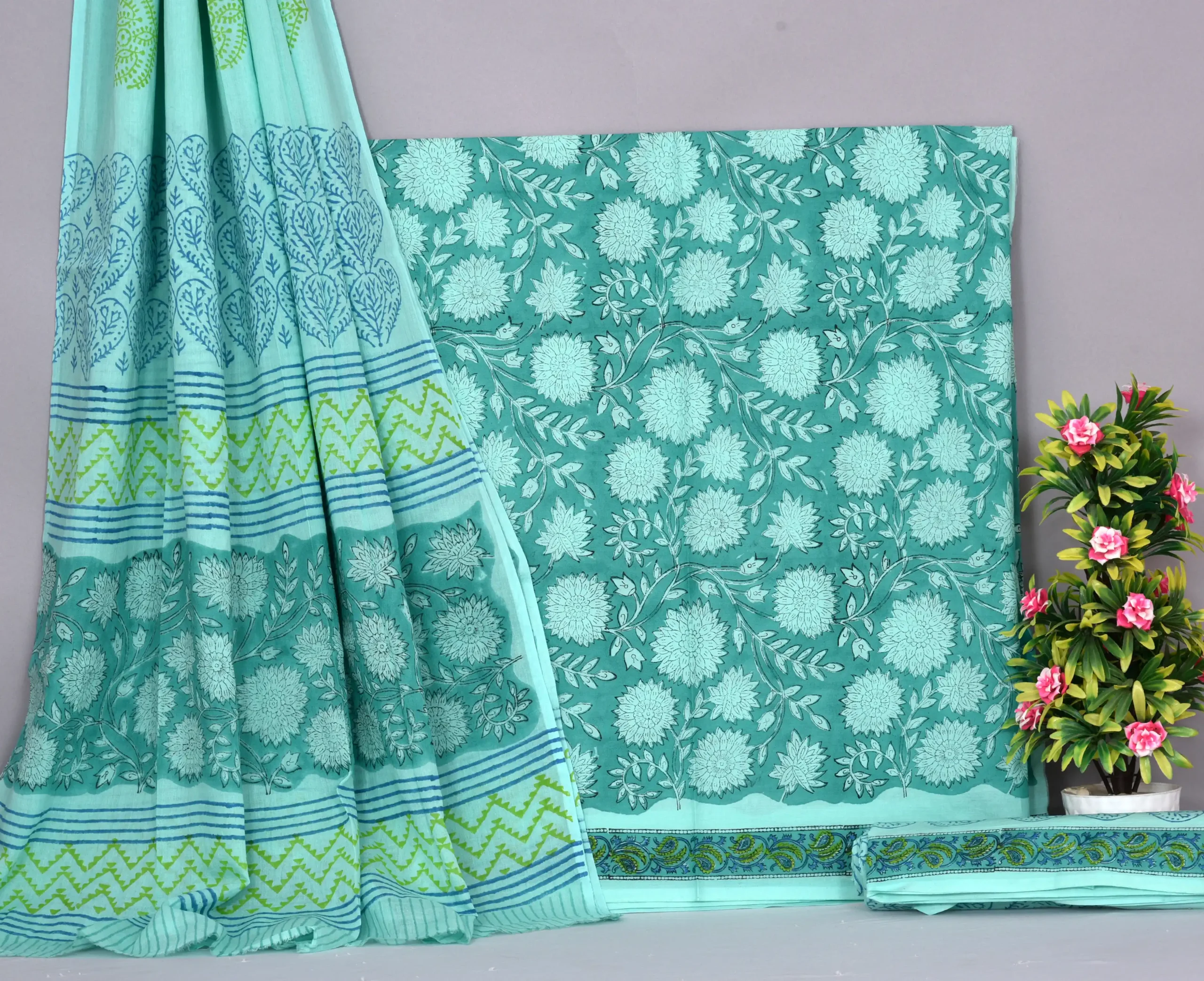 Cotton Hand Block Printed Dress Material (Unstitched) - MP012